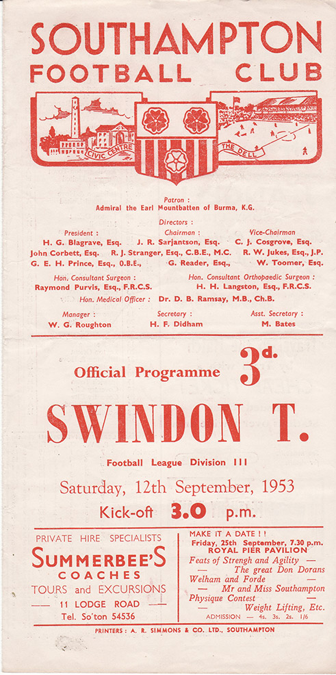 <b>Saturday, September 12, 1953</b><br />vs. Southampton (Away)